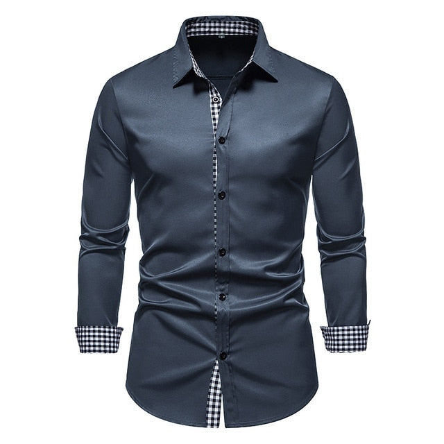 Camisas formales de patchwork a cuadros para hombres