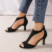 High Heel Peep Toe Sandals Women Back Zipper Outdoor Summer Shoes - NROOTED-