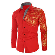 Luxury Gold Pattern Slim Fit Long Sleeve Dress Shirt - NROOTED CLOTHING-Mens clothing