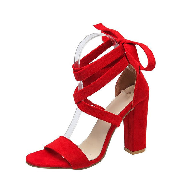 Super high heel hollow round head with sandals ankle strap buckle women's shoes - NROOTED-High Heels