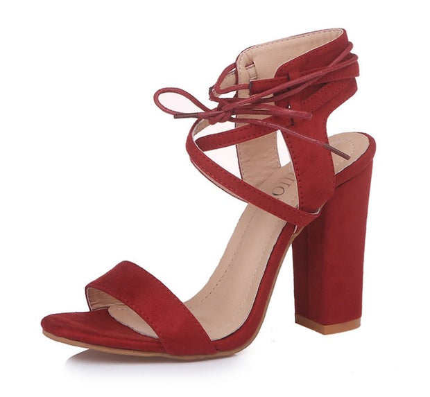 Super high heel hollow round head with sandals ankle strap buckle women's shoes - NROOTED-High Heels