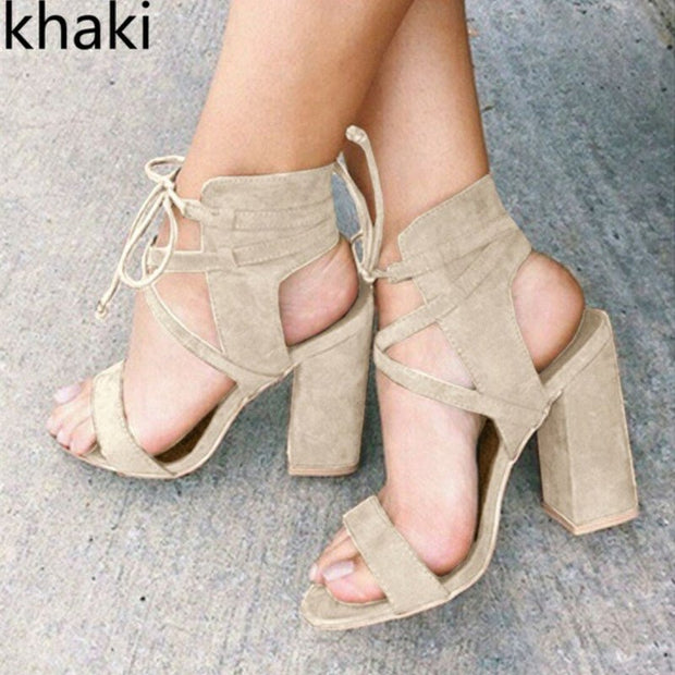 Super high heel hollow round head with sandals ankle strap buckle women's shoes - NROOTED-High Heels