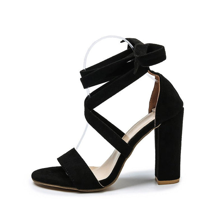 Super high heel hollow round head with sandals ankle strap buckle women's shoes - NROOTED-High Heels