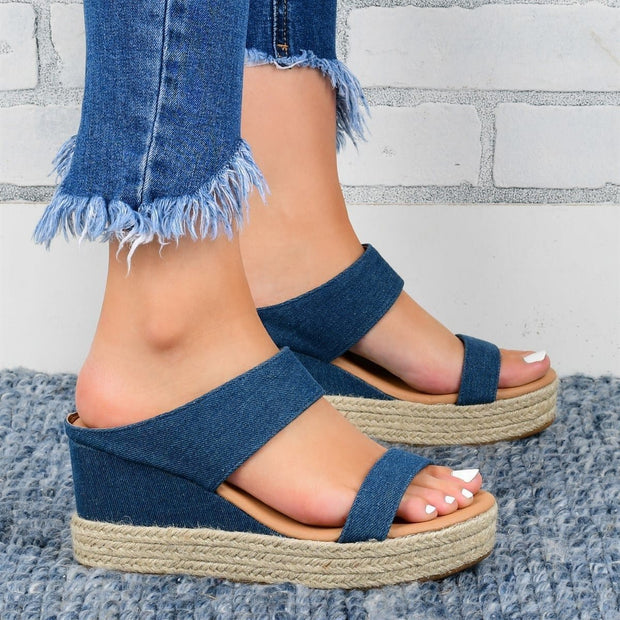 Wedge Heel Slippers Casual Sandals Hemp High Wedge Heel Shoes - NROOTED-High Heels