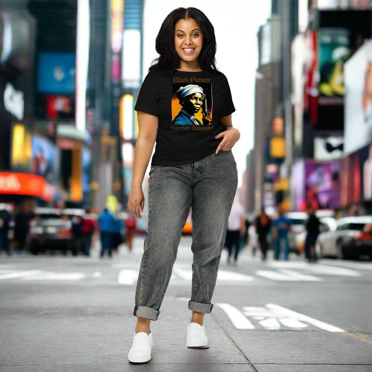 Women’s Black Pioneer's high-waisted Graphic T-Shirt - NROOTED CLOTHING-T-Shirt