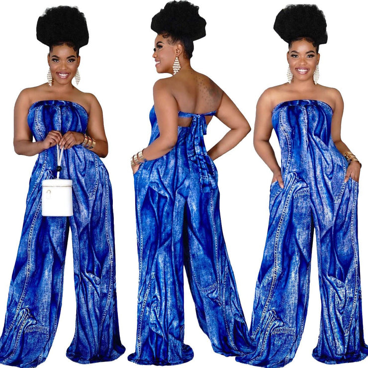 Women's Tube Top Halter Wide-leg Jumpsuit Pants - NROOTED-Womens Fashion